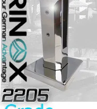 עמוד עיגון מרובע למעקה זכוכית גימור מבריק כולל כיסוי רוזטה מנירוסטה 2205